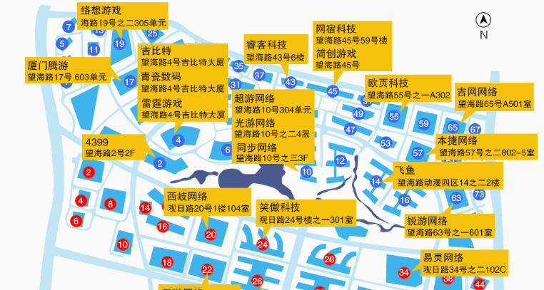 游戏商务拓展手册厦门篇：软件园二期及周边企业分布图
