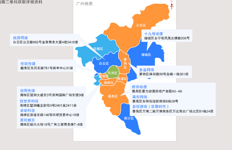 游戏商务拓展手册广州篇：全广州市主要游戏企业分布图