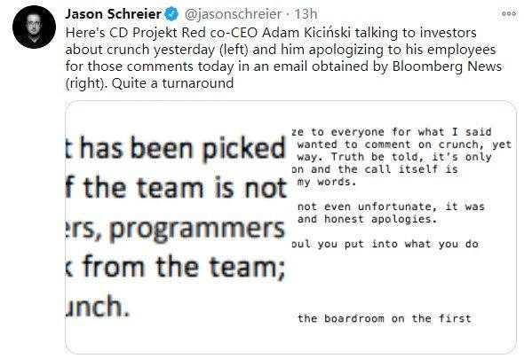 CDPR高层对《赛博朋克2077》团队“加班不严重”言论道歉